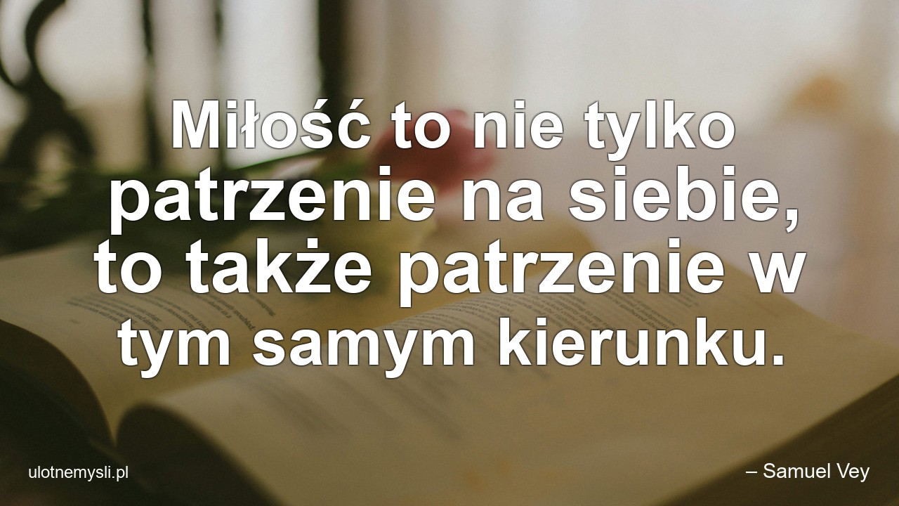 Miłość to nie tylko patrzenie na siebie,  to także patrzenie w tym samym kierunku. - – Samuel Vey