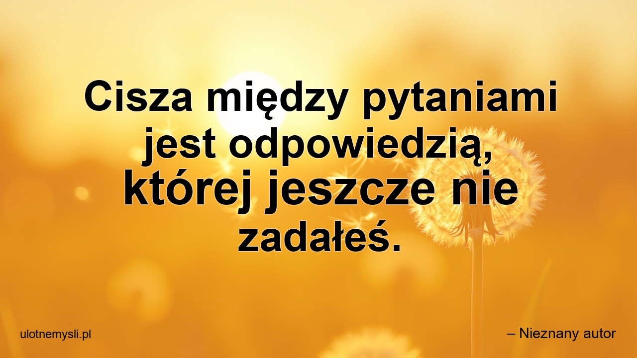 Cisza między pytaniami jest odpowiedzią,  której jeszcze nie zadałeś. - – Nieznany autor