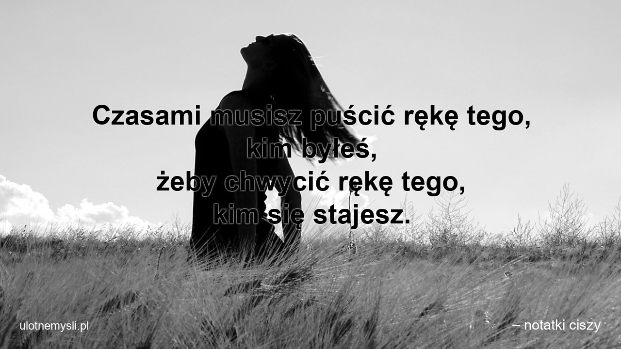 Czasami musisz puścić rękę tego,  kim byłeś,  żeby chwycić rękę tego,  kim się stajesz. - – notatki ciszy