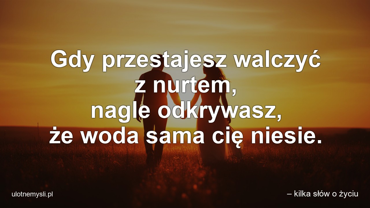 Gdy przestajesz walczyć z nurtem,  nagle odkrywasz,  że woda sama cię niesie. - – kilka słów o życiu