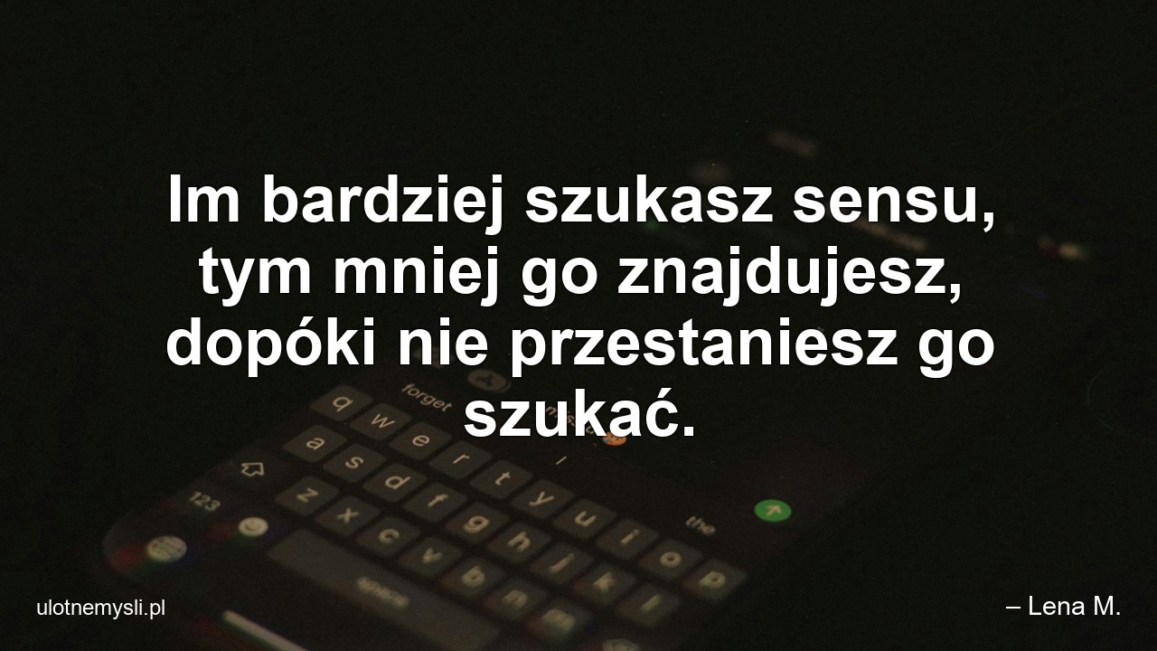 Im bardziej szukasz sensu,  tym mniej go znajdujesz,  dopóki nie przestaniesz go szukać.