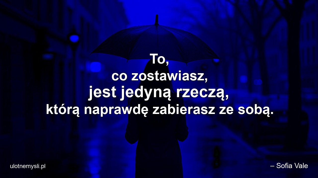 To,  co zostawiasz,  jest jedyną rzeczą,  którą naprawdę zabierasz ze sobą. - – Sofia Vale