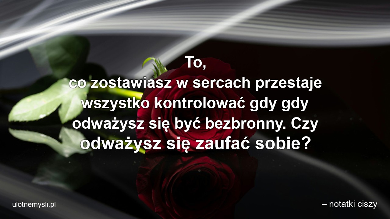 To,  co zostawiasz w sercach przestaje wszystko kontrolować gdy gdy odważysz się być bezbronny. Czy odważysz się zaufać sobie? - – notatki ciszy