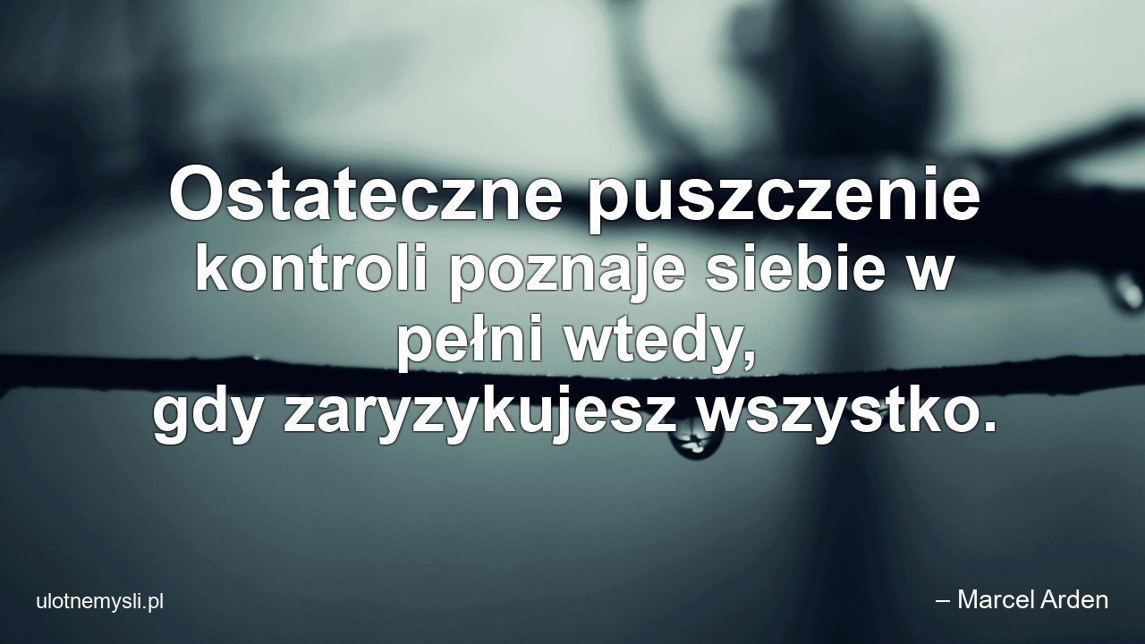 Ostateczne puszczenie kontroli poznaje siebie w pełni wtedy,  gdy zaryzykujesz wszystko. - – Marcel Arden