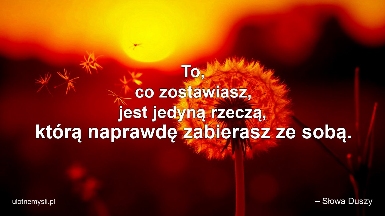To,  co zostawiasz,  jest jedyną rzeczą,  którą naprawdę zabierasz ze sobą. - – Słowa Duszy