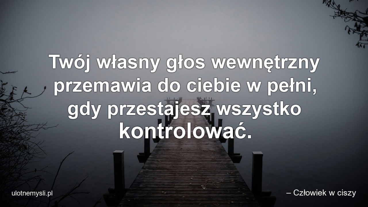 Twój własny głos wewnętrzny przemawia do ciebie w pełni,  gdy przestajesz wszystko kontrolować. - – Człowiek w ciszy