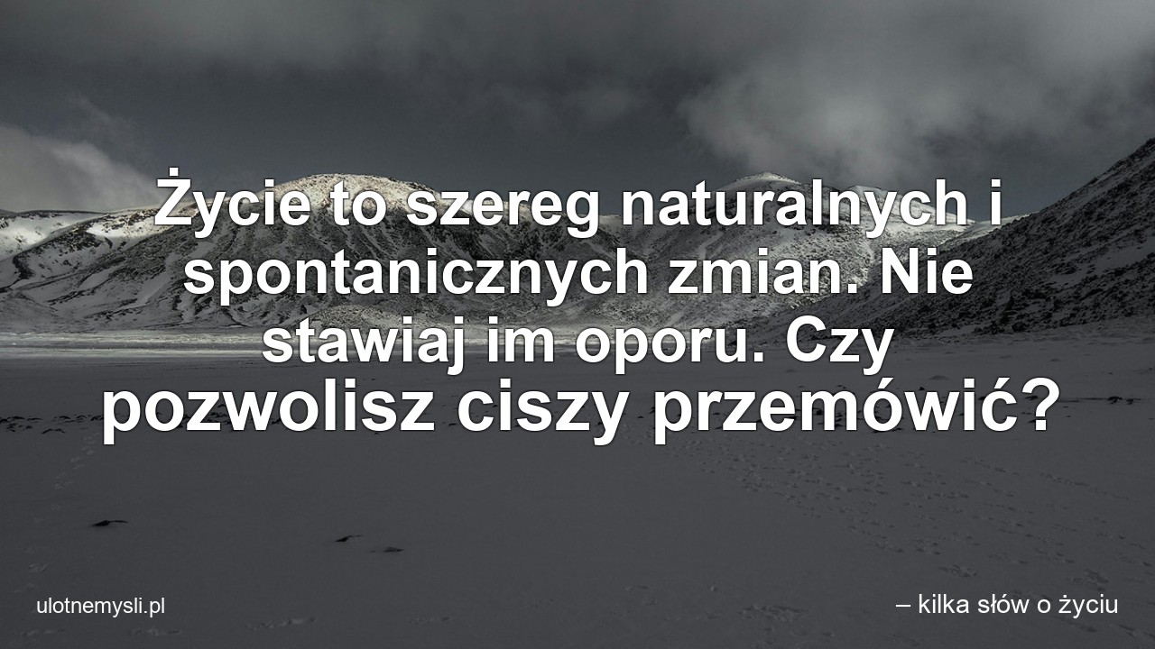 Życie to szereg naturalnych i spontanicznych zmian. Nie stawiaj im oporu. Czy pozwolisz ciszy przemówić?