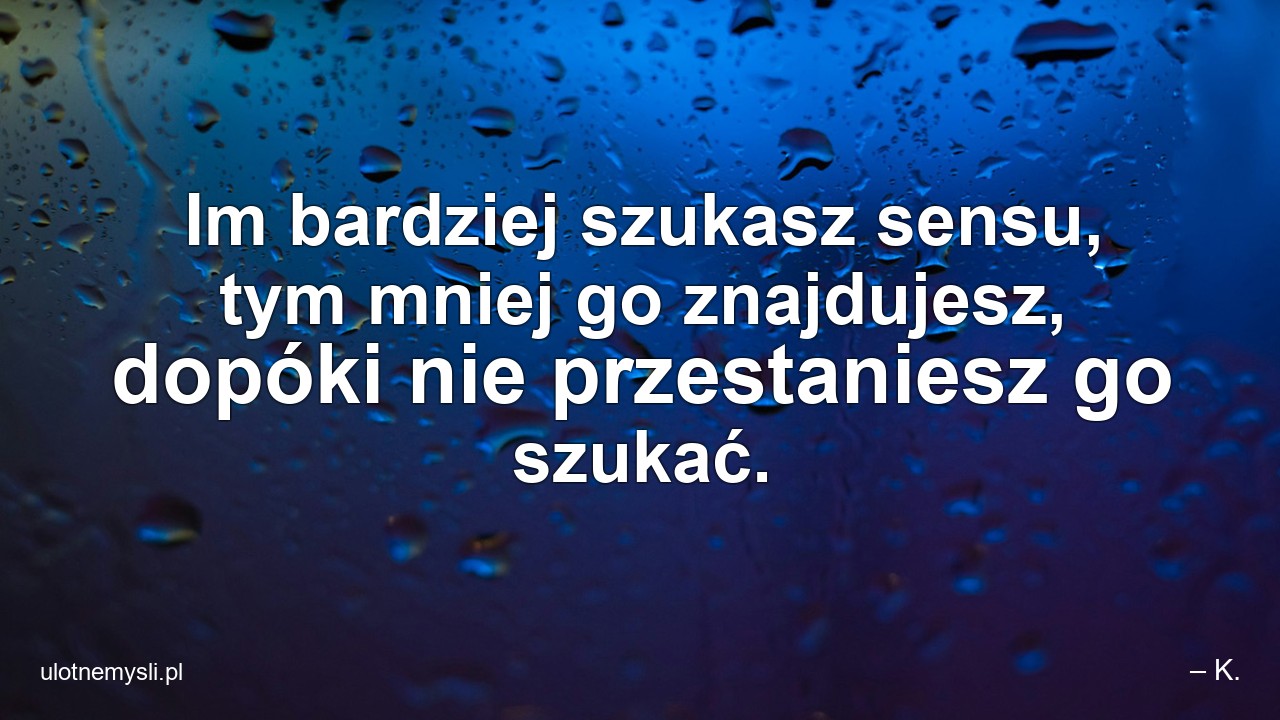 Im bardziej szukasz sensu,  tym mniej go znajdujesz,  dopóki nie przestaniesz go szukać.