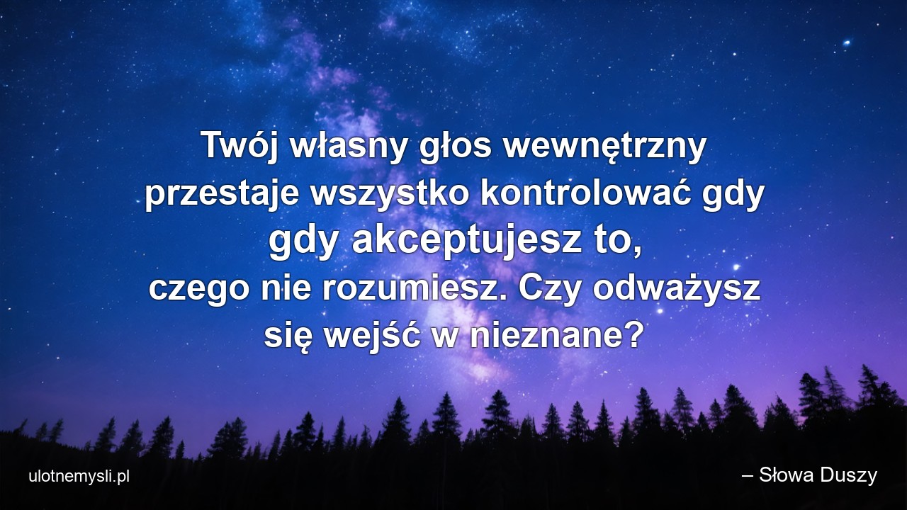 Twój własny głos wewnętrzny przestaje wszystko kontrolować gdy gdy akceptujesz to,  czego nie rozumiesz. Czy odważysz się wejść w nieznane?