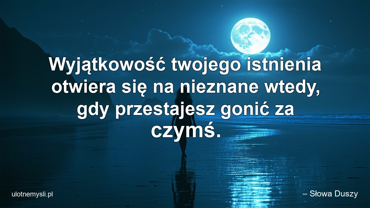 Wyjątkowość twojego istnienia otwiera się na nieznane wtedy,  gdy przestajesz gonić za czymś. - – Słowa Duszy