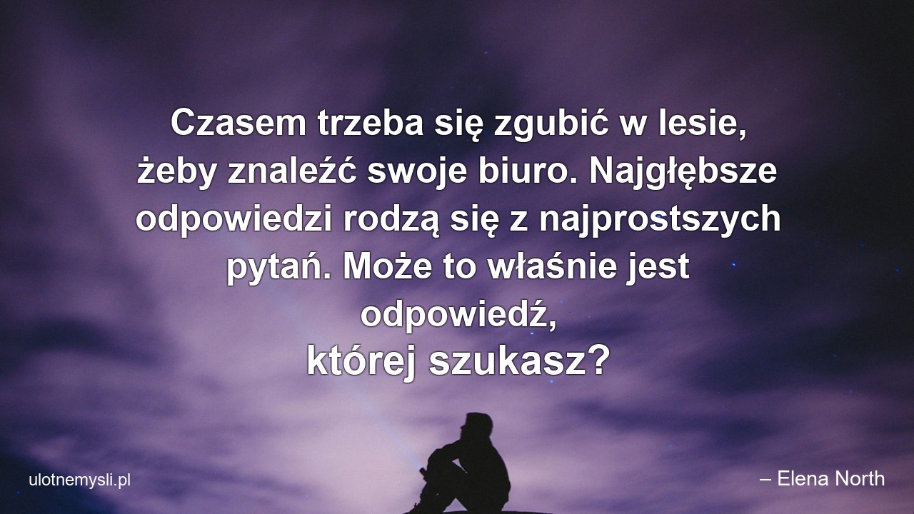 Czasem trzeba się zgubić w lesie,  żeby znaleźć swoje biuro. Najgłębsze odpowiedzi rodzą się z najprostszych pytań. Może to właśnie jest odpowiedź,  której szukasz? - – Elena North