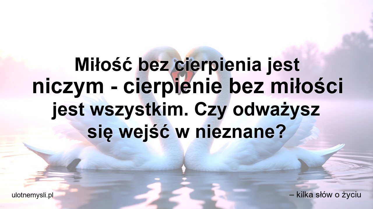 Miłość bez cierpienia jest niczym - cierpienie bez miłości jest wszystkim. Czy odważysz się wejść w nieznane?