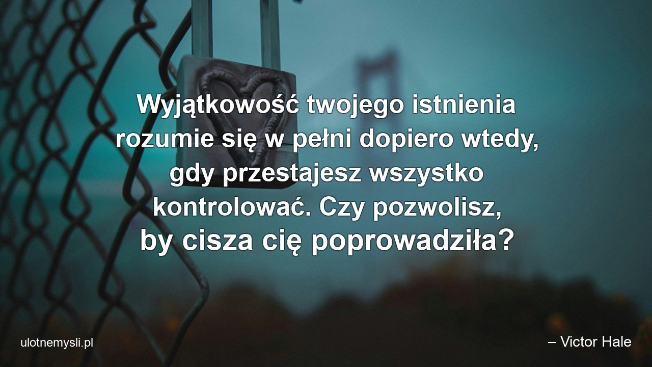 Wyjątkowość twojego istnienia rozumie się w pełni dopiero wtedy,  gdy przestajesz wszystko kontrolować. Czy pozwolisz,  by cisza cię poprowadziła?