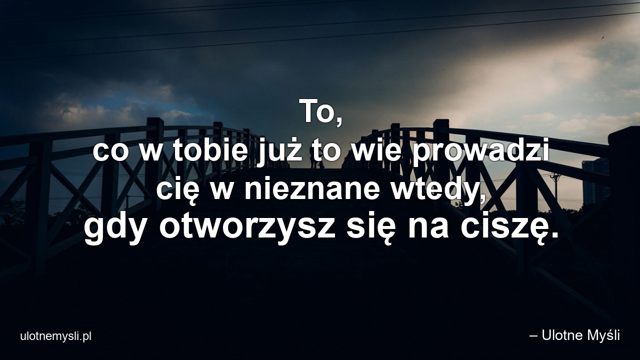 To,  co w tobie już to wie prowadzi cię w nieznane wtedy,  gdy otworzysz się na ciszę. - – Ulotne Myśli