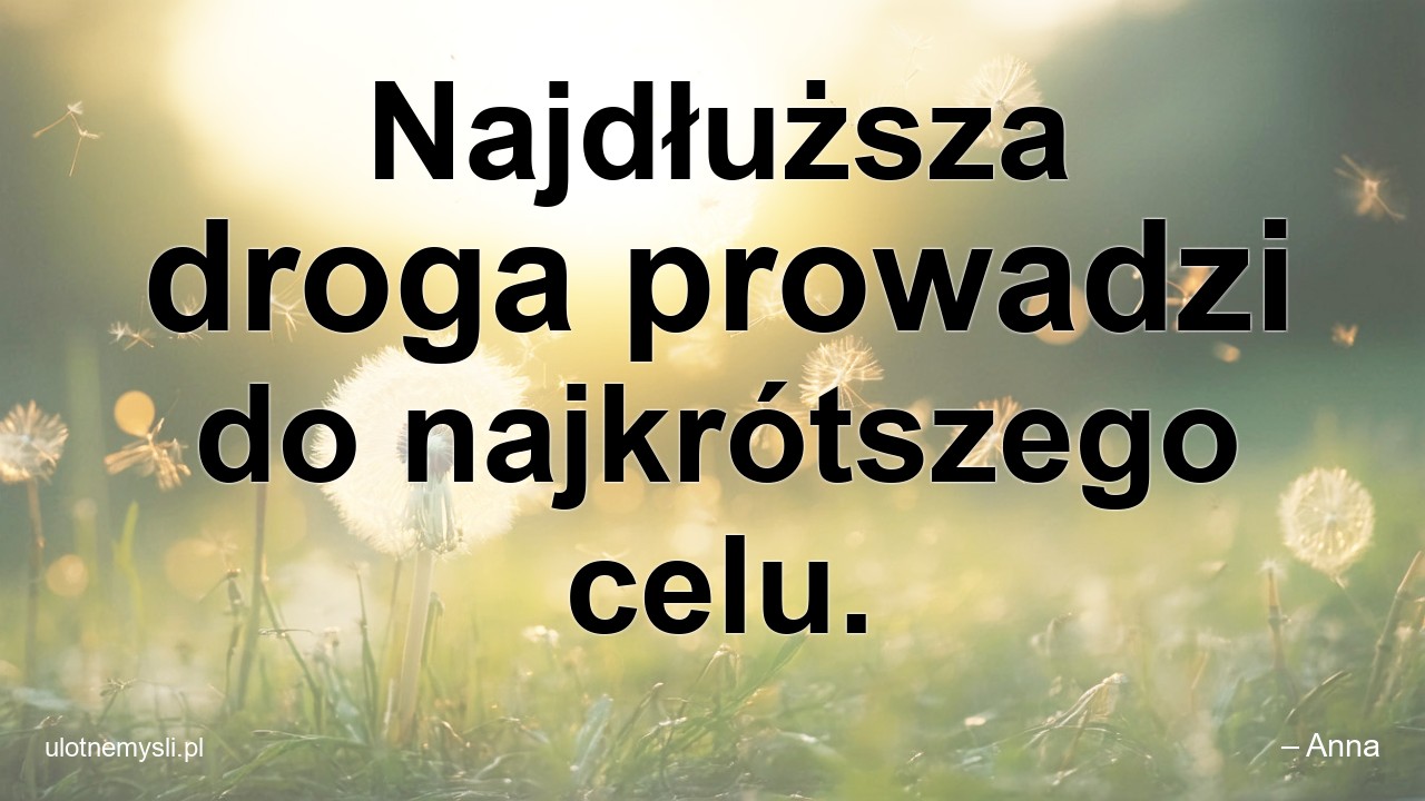 Najdłuższa droga prowadzi do najkrótszego celu. - – Anna