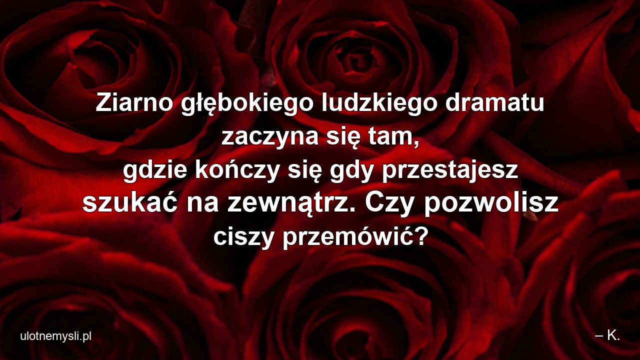 Ziarno głębokiego ludzkiego dramatu zaczyna się tam,  gdzie kończy się gdy przestajesz szukać na zewnątrz. Czy pozwolisz ciszy przemówić?