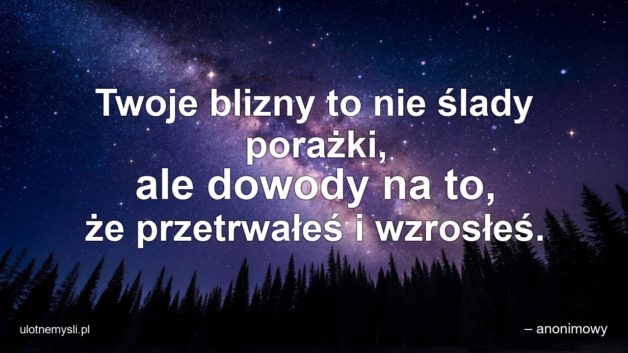 Twoje blizny to nie ślady porażki,  ale dowody na to,  że przetrwałeś i wzrosłeś.