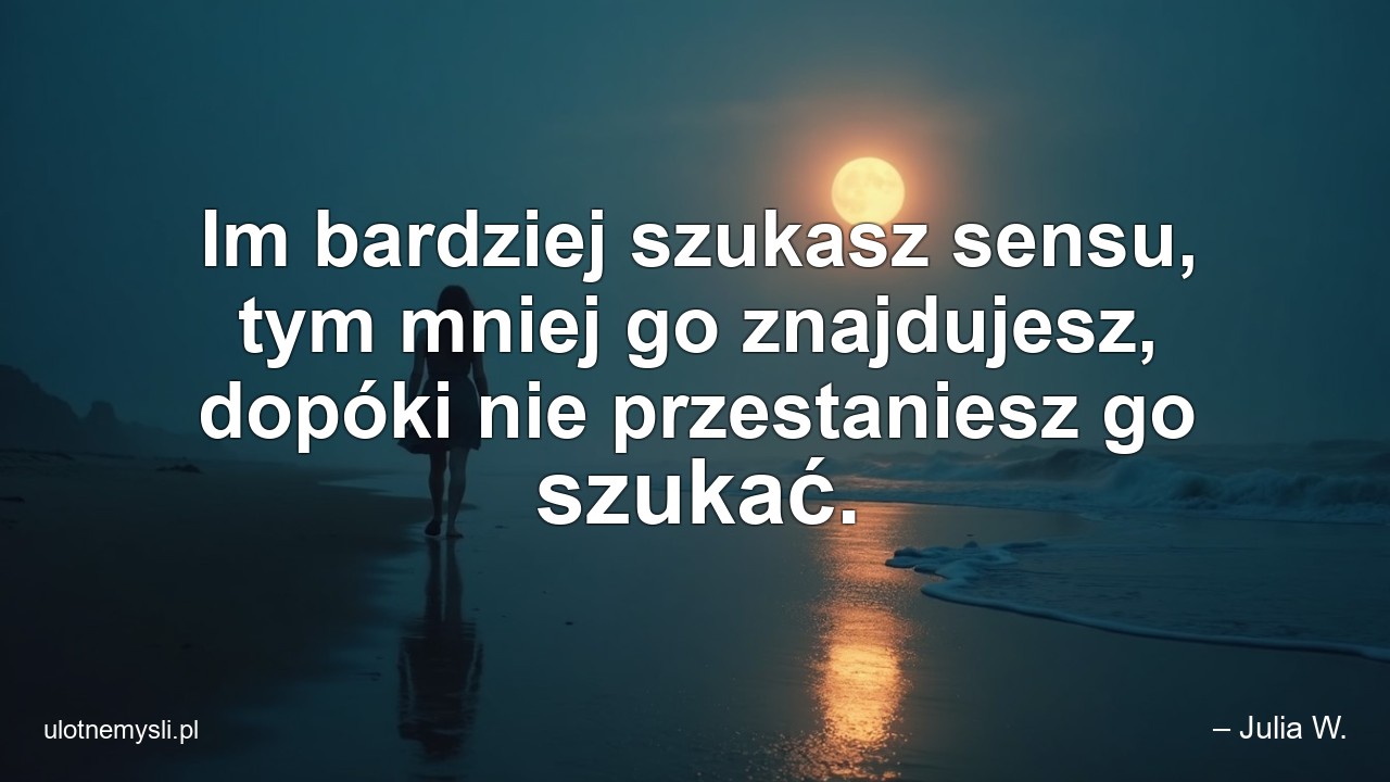Im bardziej szukasz sensu,  tym mniej go znajdujesz,  dopóki nie przestaniesz go szukać. - – Julia W.