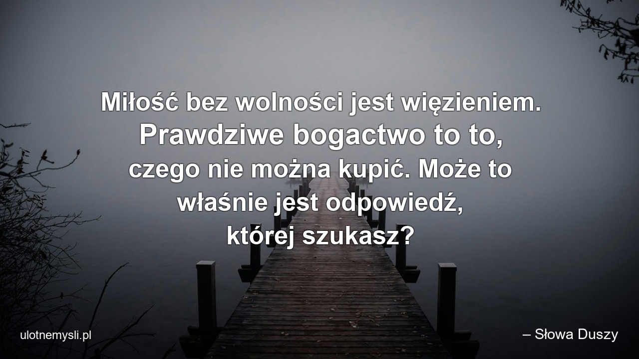 Miłość bez wolności jest więzieniem. Prawdziwe bogactwo to to,  czego nie można kupić. Może to właśnie jest odpowiedź,  której szukasz? - – Słowa Duszy