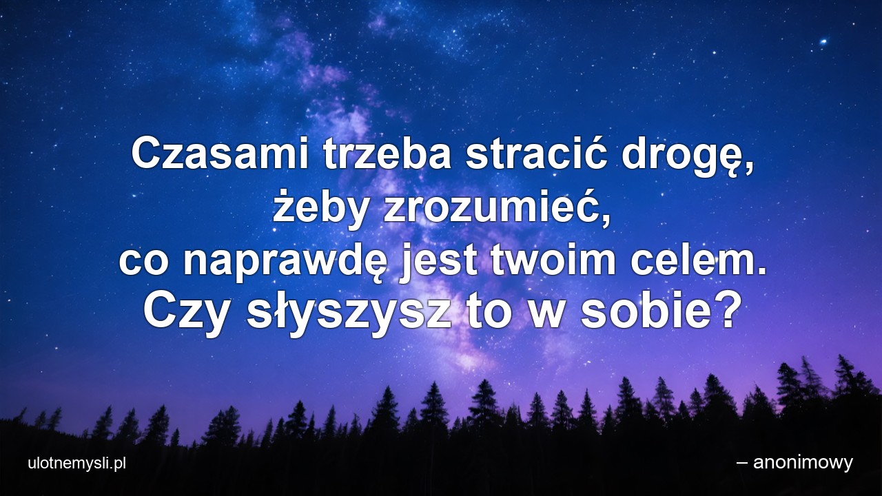 Czasami trzeba stracić drogę,  żeby zrozumieć,  co naprawdę jest twoim celem. Czy słyszysz to w sobie? - – anonimowy