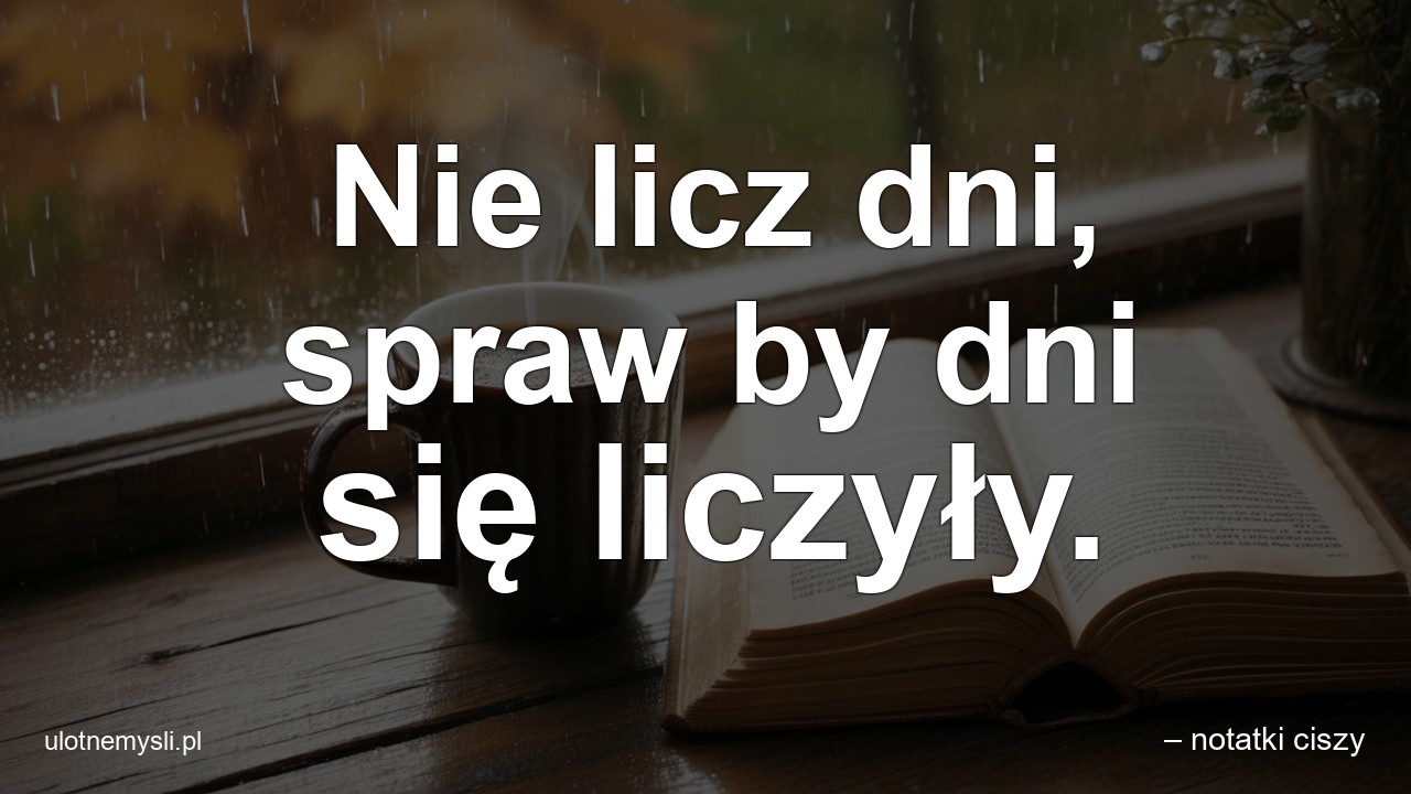 Nie licz dni,  spraw by dni się liczyły. - – notatki ciszy