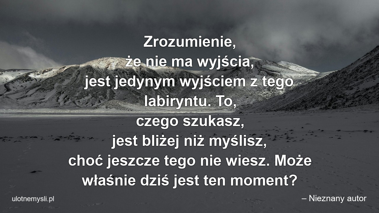 Zrozumienie,  że nie ma wyjścia,  jest jedynym wyjściem z tego labiryntu. To,  czego szukasz,  jest bliżej niż myślisz,  choć jeszcze tego nie wiesz. Może właśnie dziś jest ten moment? - – Nieznany autor