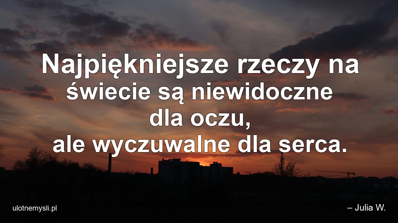 Najpiękniejsze rzeczy na świecie są niewidoczne dla oczu,  ale wyczuwalne dla serca. - – Julia W.