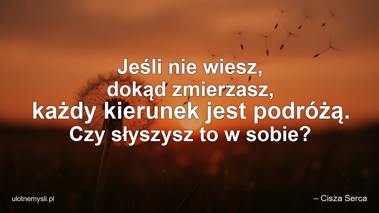 Jeśli nie wiesz,  dokąd zmierzasz,  każdy kierunek jest podróżą. Czy słyszysz to w sobie? - – Cisza Serca
