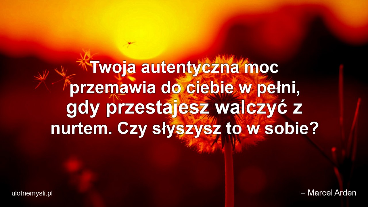 Twoja autentyczna moc przemawia do ciebie w pełni,  gdy przestajesz walczyć z nurtem. Czy słyszysz to w sobie? - – Marcel Arden