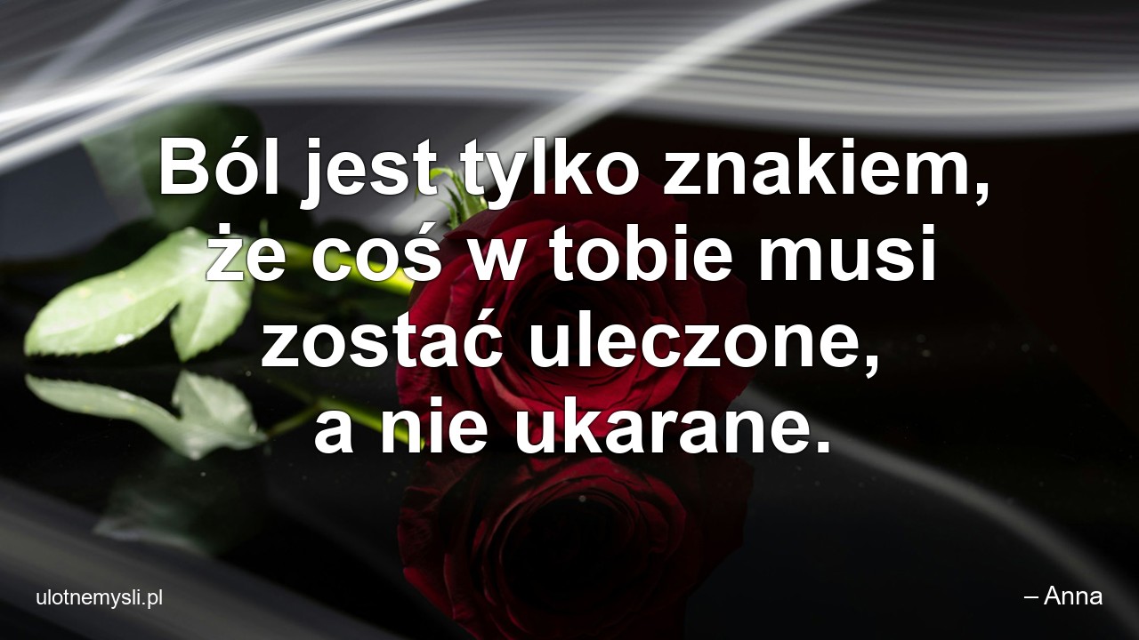 Ból jest tylko znakiem,  że coś w tobie musi zostać uleczone,  a nie ukarane. - – Anna