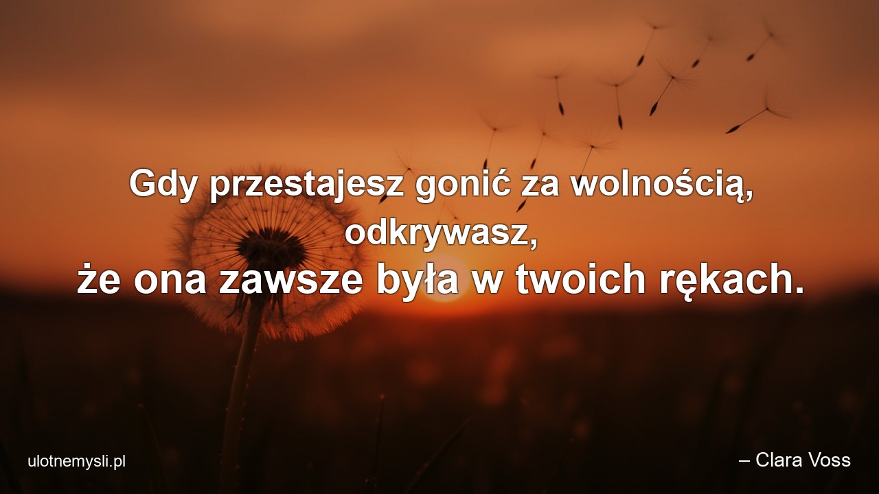 Gdy przestajesz gonić za wolnością,  odkrywasz,  że ona zawsze była w twoich rękach.