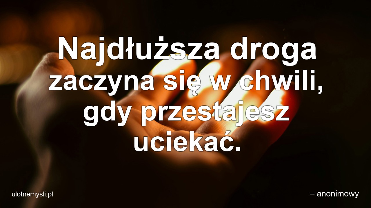 Najdłuższa droga zaczyna się w chwili,  gdy przestajesz uciekać.