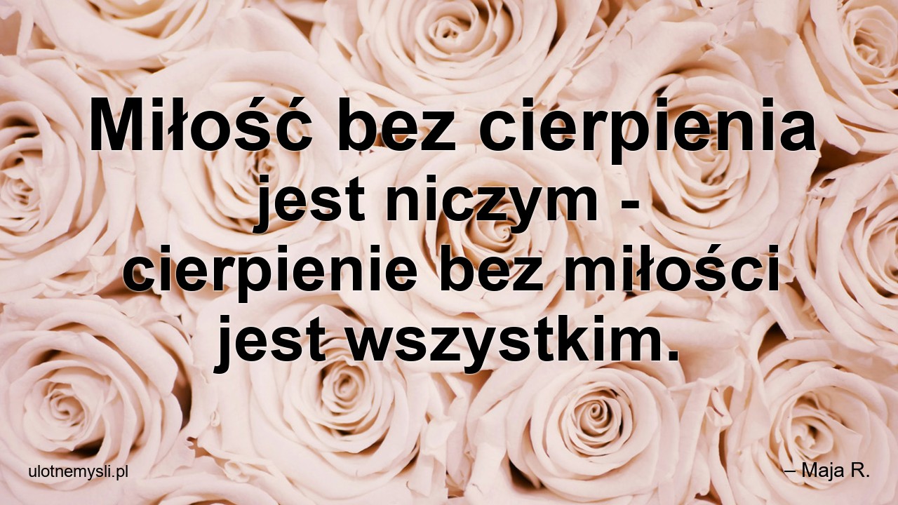 Miłość bez cierpienia jest niczym - cierpienie bez miłości jest wszystkim. - – Maja R.