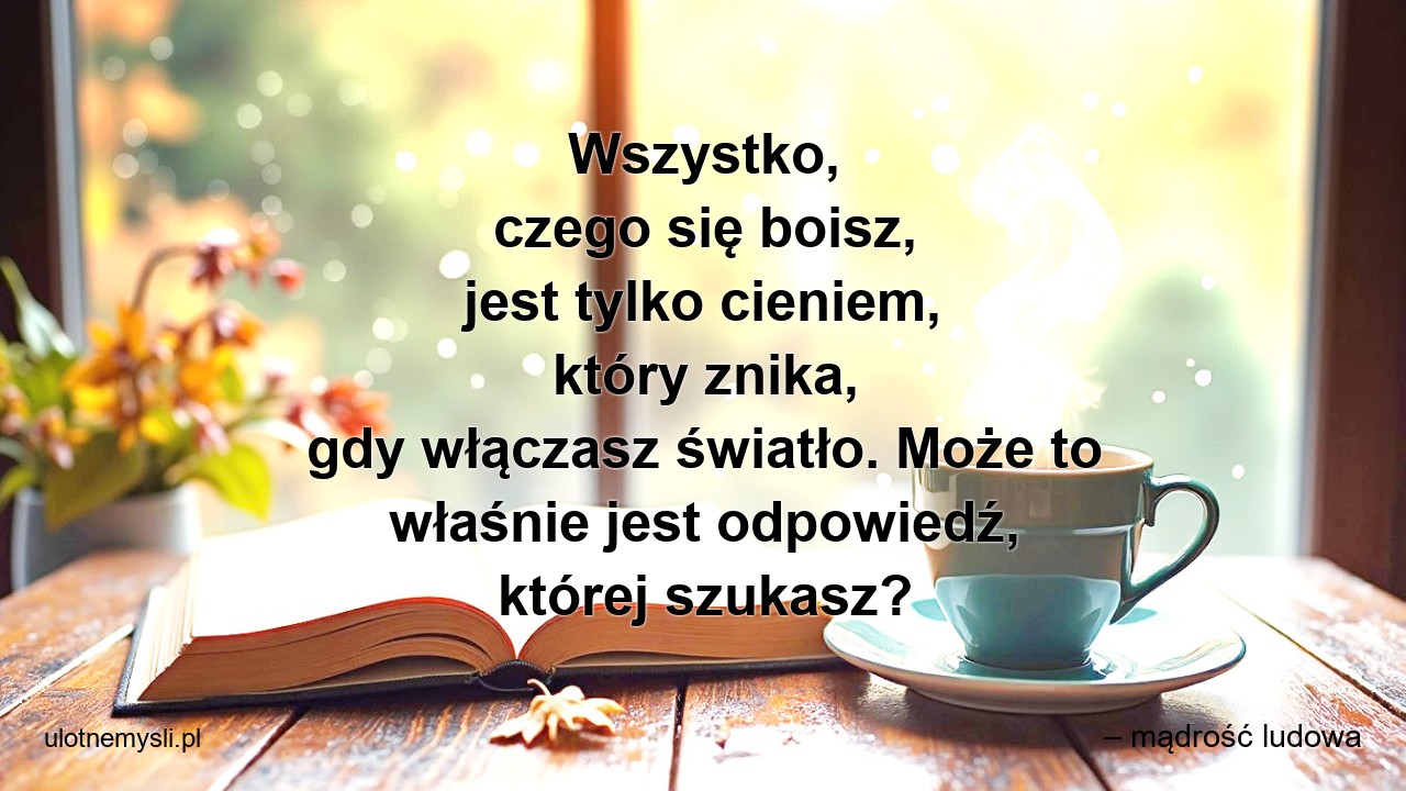 Wszystko,  czego się boisz,  jest tylko cieniem,  który znika,  gdy włączasz światło. Może to właśnie jest odpowiedź,  której szukasz?