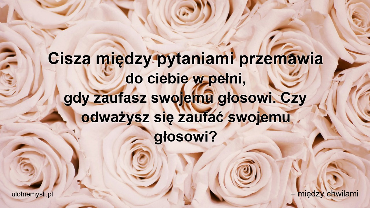 Cisza między pytaniami przemawia do ciebie w pełni,  gdy zaufasz swojemu głosowi. Czy odważysz się zaufać swojemu głosowi?