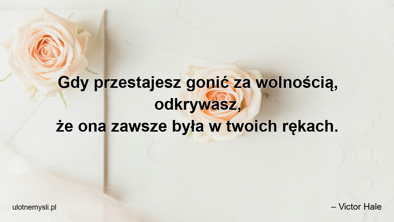 Gdy przestajesz gonić za wolnością,  odkrywasz,  że ona zawsze była w twoich rękach. - – Victor Hale