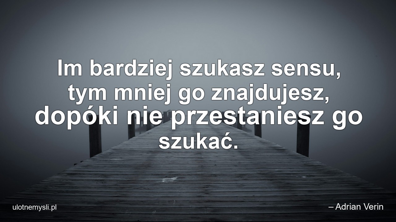 Im bardziej szukasz sensu,  tym mniej go znajdujesz,  dopóki nie przestaniesz go szukać. - – Adrian Verin