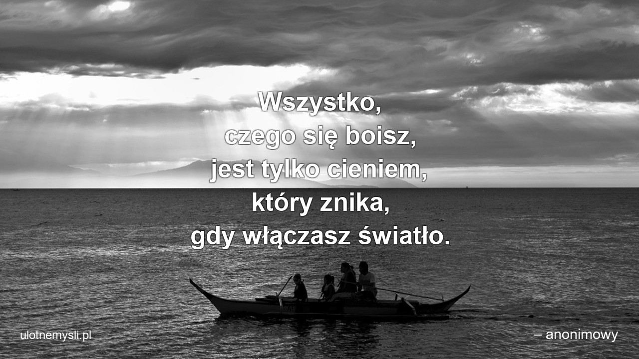 Wszystko,  czego się boisz,  jest tylko cieniem,  który znika,  gdy włączasz światło. - – anonimowy