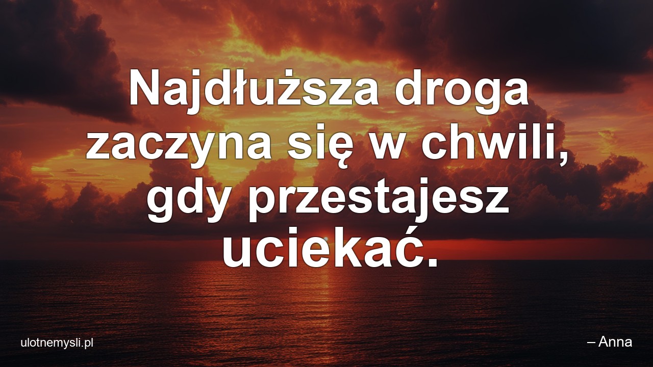 Najdłuższa droga zaczyna się w chwili,  gdy przestajesz uciekać. - – Anna