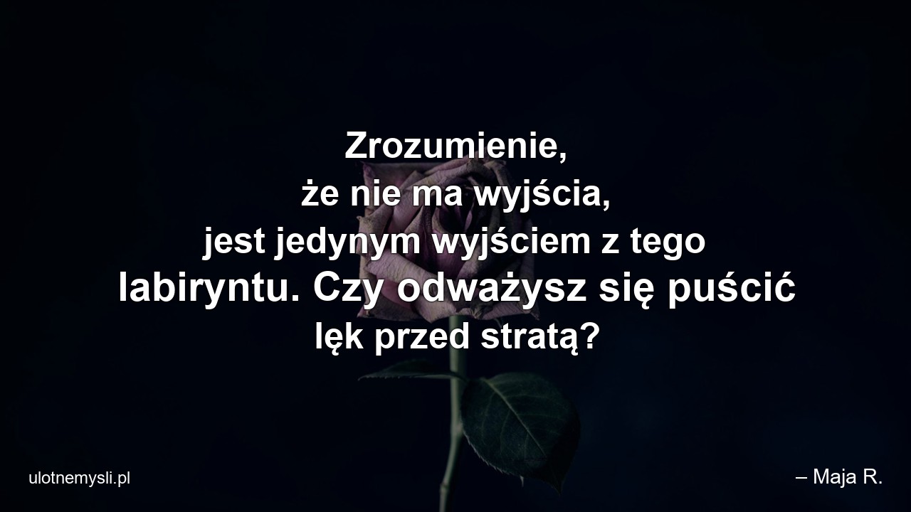Zrozumienie,  że nie ma wyjścia,  jest jedynym wyjściem z tego labiryntu. Czy odważysz się puścić lęk przed stratą? - – Maja R.