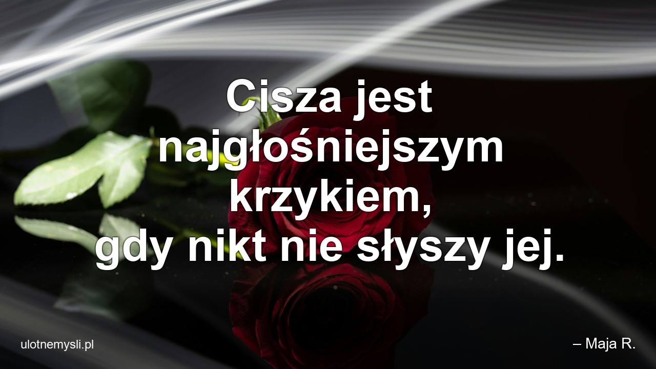 Cisza jest najgłośniejszym krzykiem,  gdy nikt nie słyszy jej. - – Maja R.