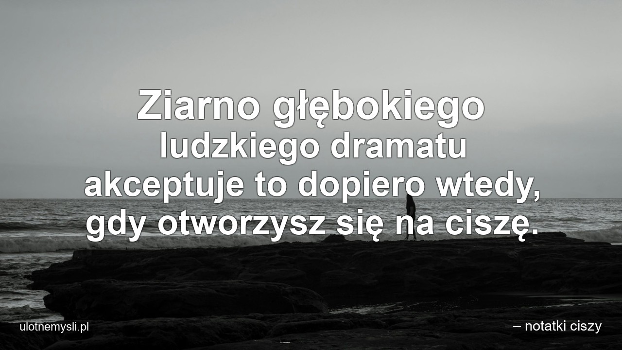 Ziarno głębokiego ludzkiego dramatu akceptuje to dopiero wtedy,  gdy otworzysz się na ciszę. - – notatki ciszy
