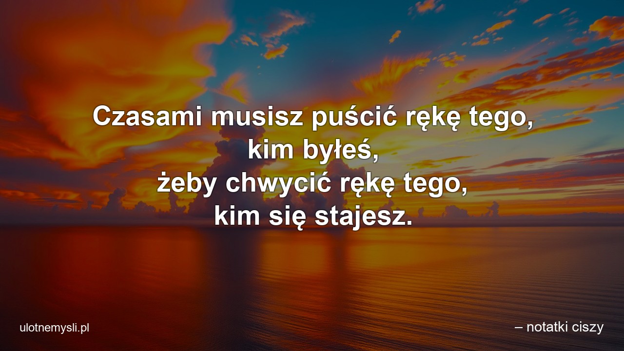Czasami musisz puścić rękę tego,  kim byłeś,  żeby chwycić rękę tego,  kim się stajesz. - – notatki ciszy