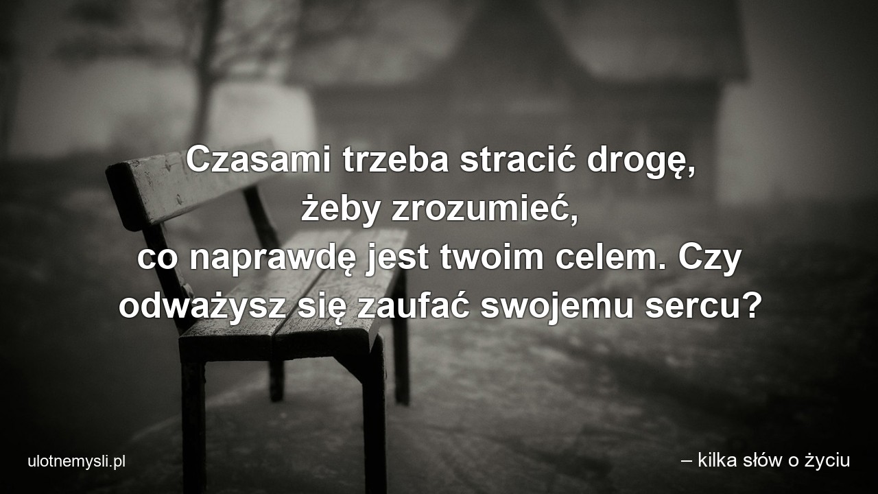 Czasami trzeba stracić drogę,  żeby zrozumieć,  co naprawdę jest twoim celem. Czy odważysz się zaufać swojemu sercu? - – kilka słów o życiu
