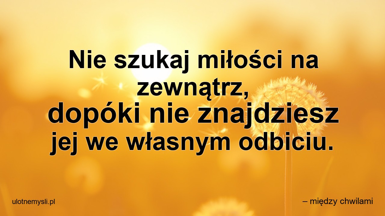 Nie szukaj miłości na zewnątrz,  dopóki nie znajdziesz jej we własnym odbiciu.
