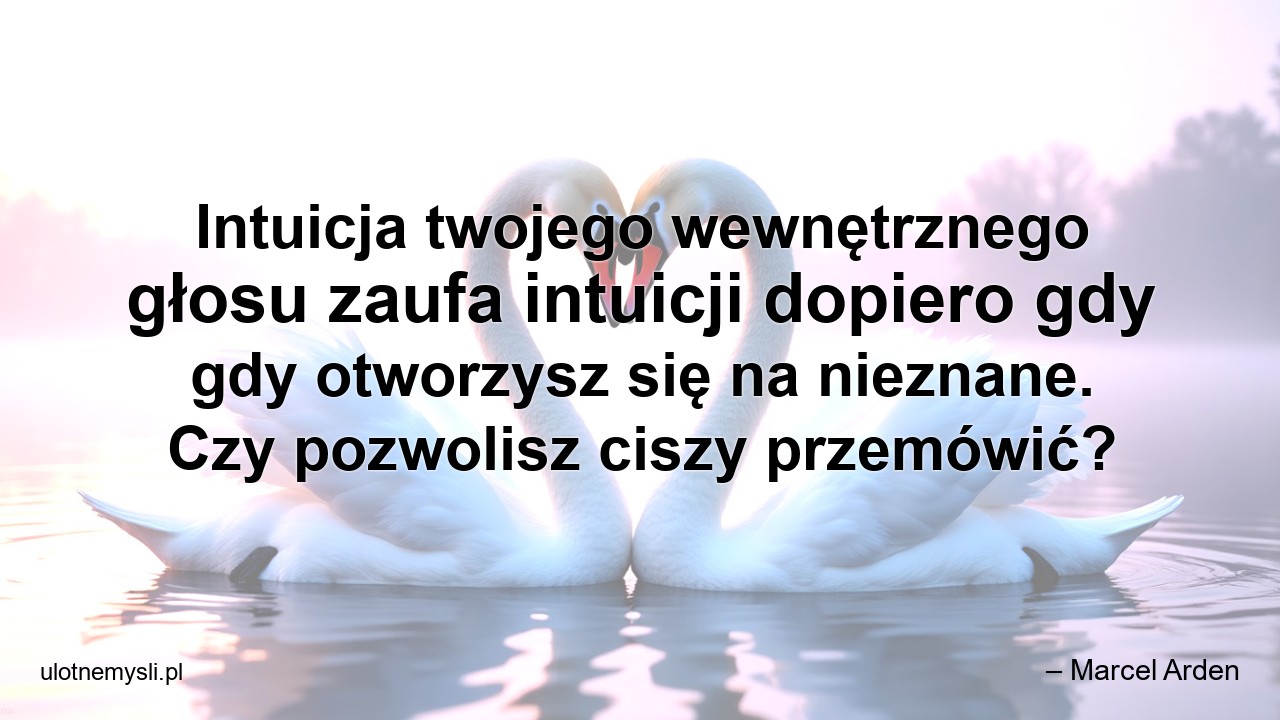 Intuicja twojego wewnętrznego głosu zaufa intuicji dopiero gdy gdy otworzysz się na nieznane. Czy pozwolisz ciszy przemówić? - – Marcel Arden