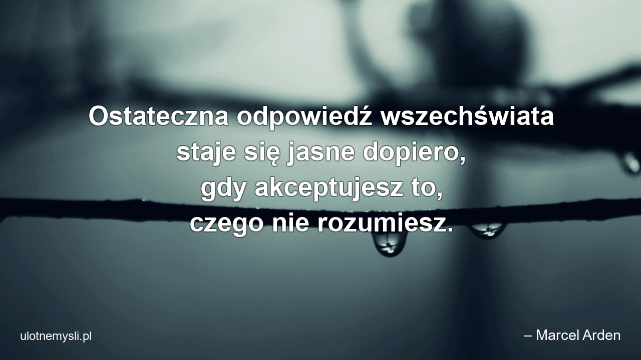 Ostateczna odpowiedź wszechświata staje się jasne dopiero,  gdy akceptujesz to,  czego nie rozumiesz. - – Marcel Arden