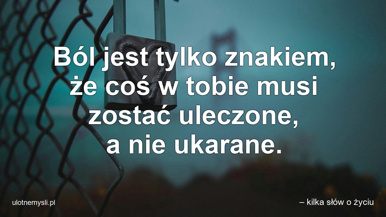 Ból jest tylko znakiem,  że coś w tobie musi zostać uleczone,  a nie ukarane. - – kilka słów o życiu