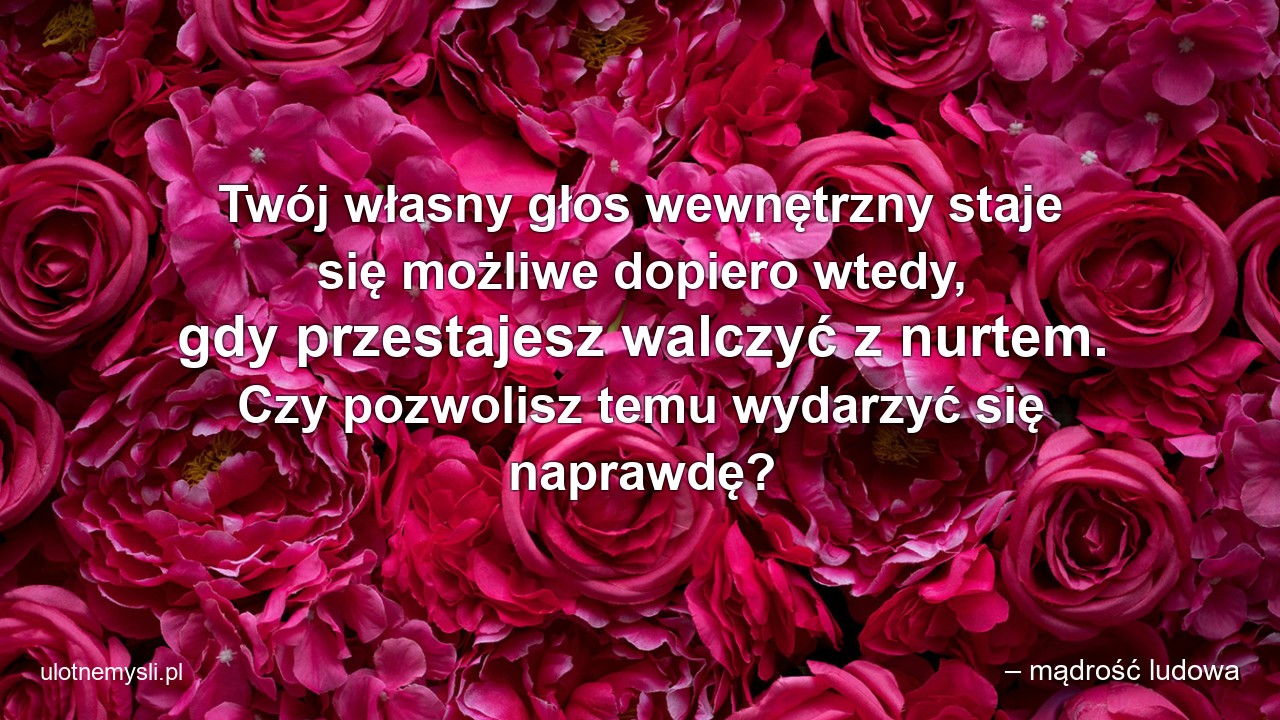 Twój własny głos wewnętrzny staje się możliwe dopiero wtedy,  gdy przestajesz walczyć z nurtem. Czy pozwolisz temu wydarzyć się naprawdę? - – mądrość ludowa