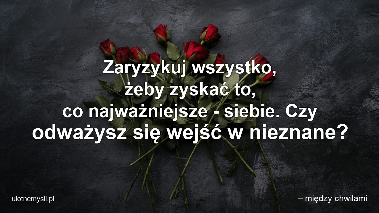 Zaryzykuj wszystko,  żeby zyskać to,  co najważniejsze - siebie. Czy odważysz się wejść w nieznane?